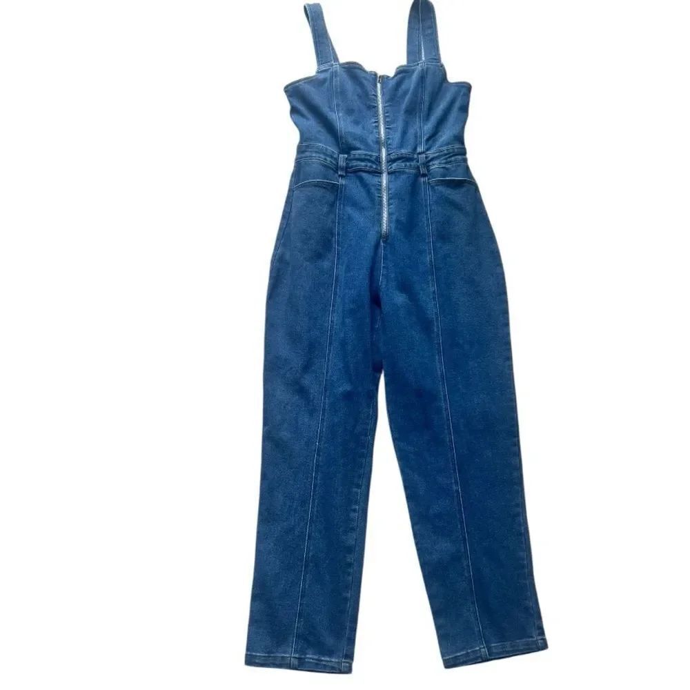 Blashe Y2K Blue Denim Straight Leg Coastal Cowgirl Western Zip Front Jumpsuit L